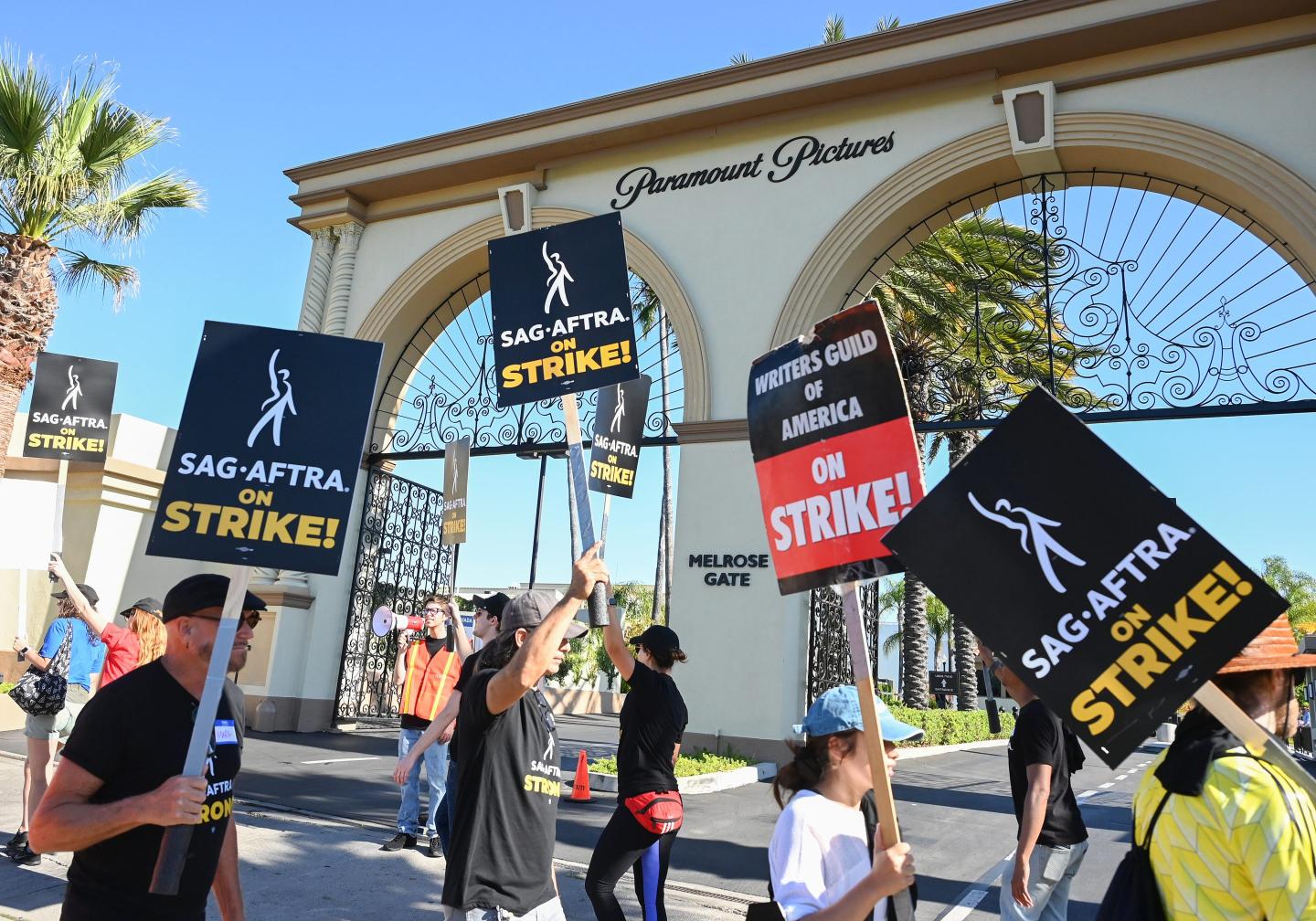 Actors on strike outside Paramount in Hollywood
