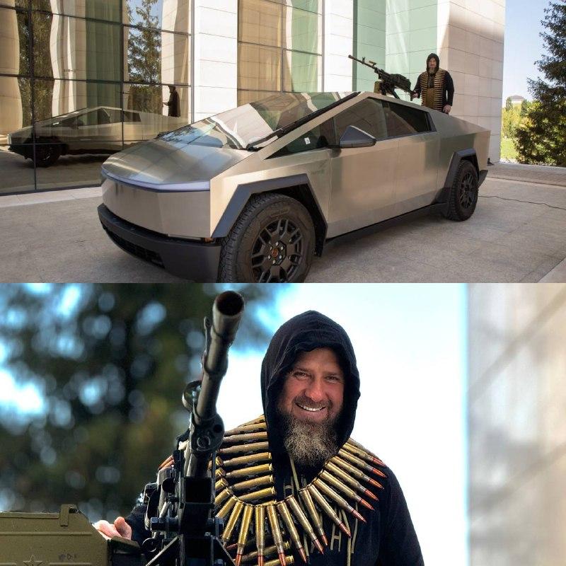 Ramzan Kadyrov with his machine gun-mounted Cybertruck.