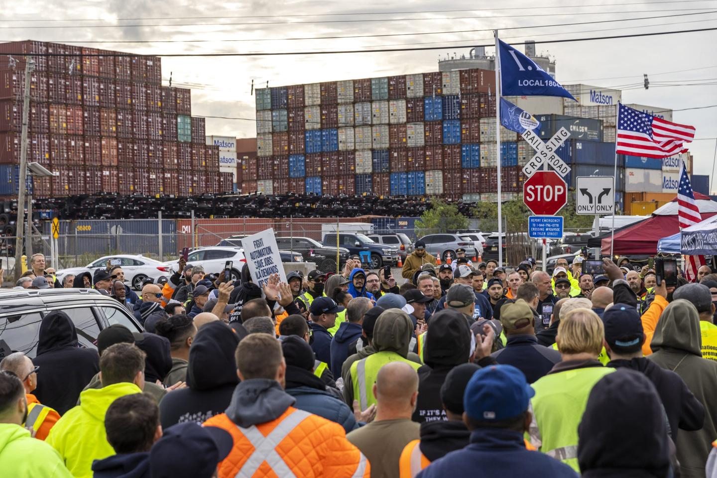 Longshoremen strike outside Port Newark in New Jersey