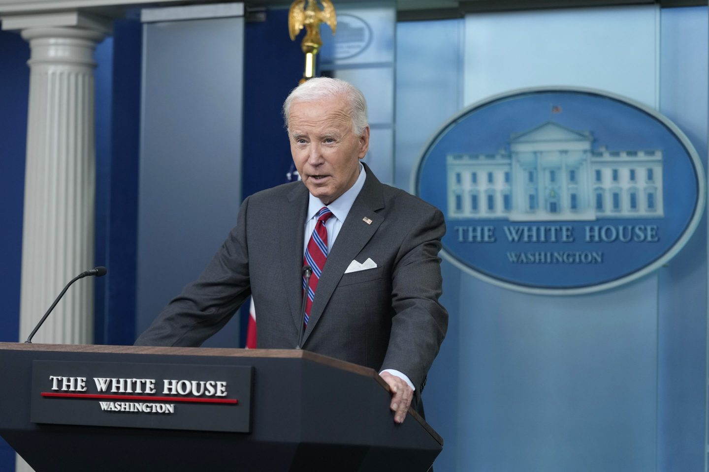 Joe Biden speaks at podium