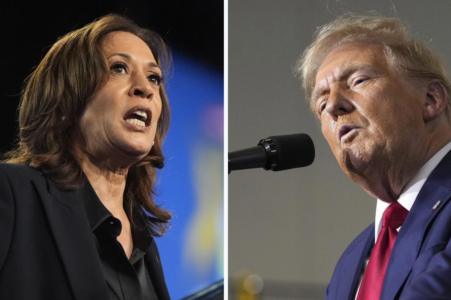 A split-screen of Kamala Harris and Donald Trump