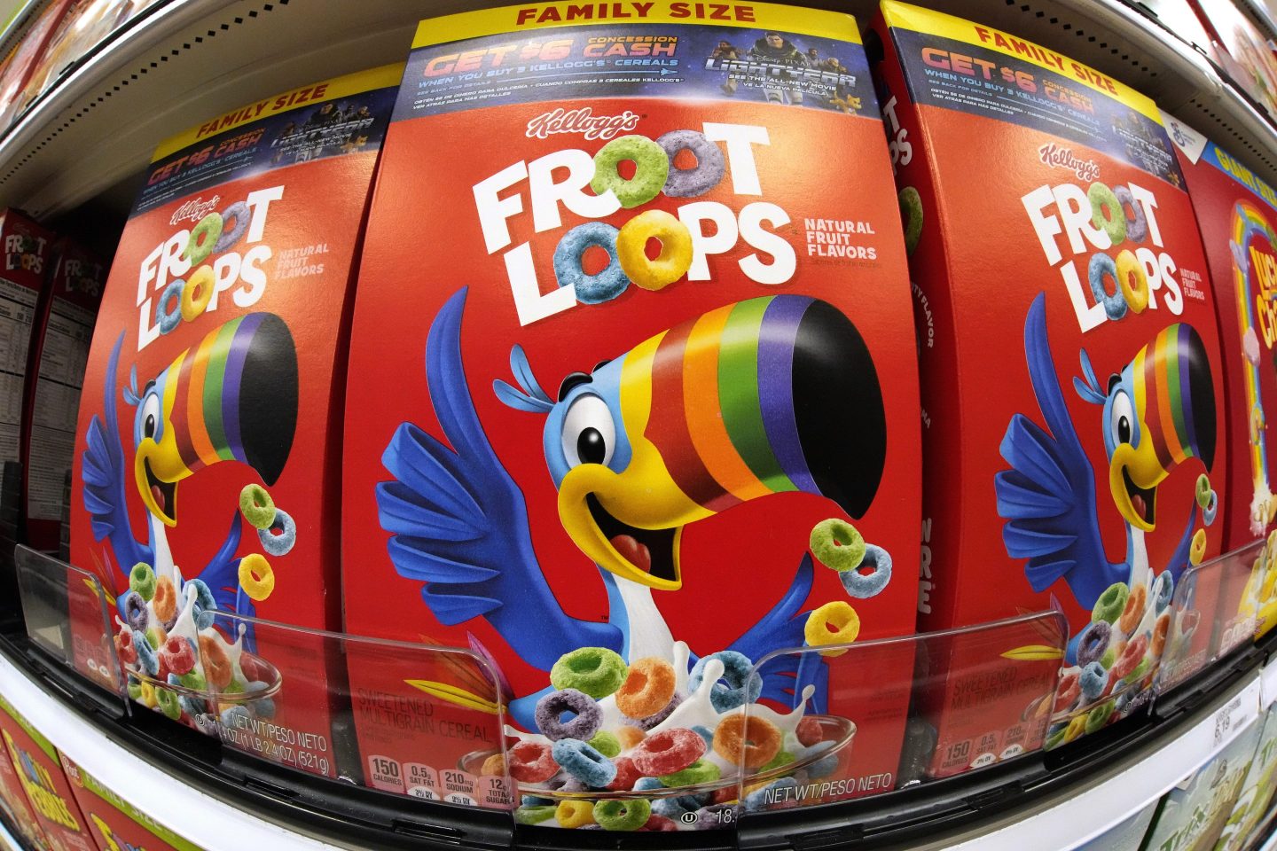 oxes of Kellogg's Fruit Loops cereal are displayed in a Target store in Pittsburgh, Nov. 16, 2022.