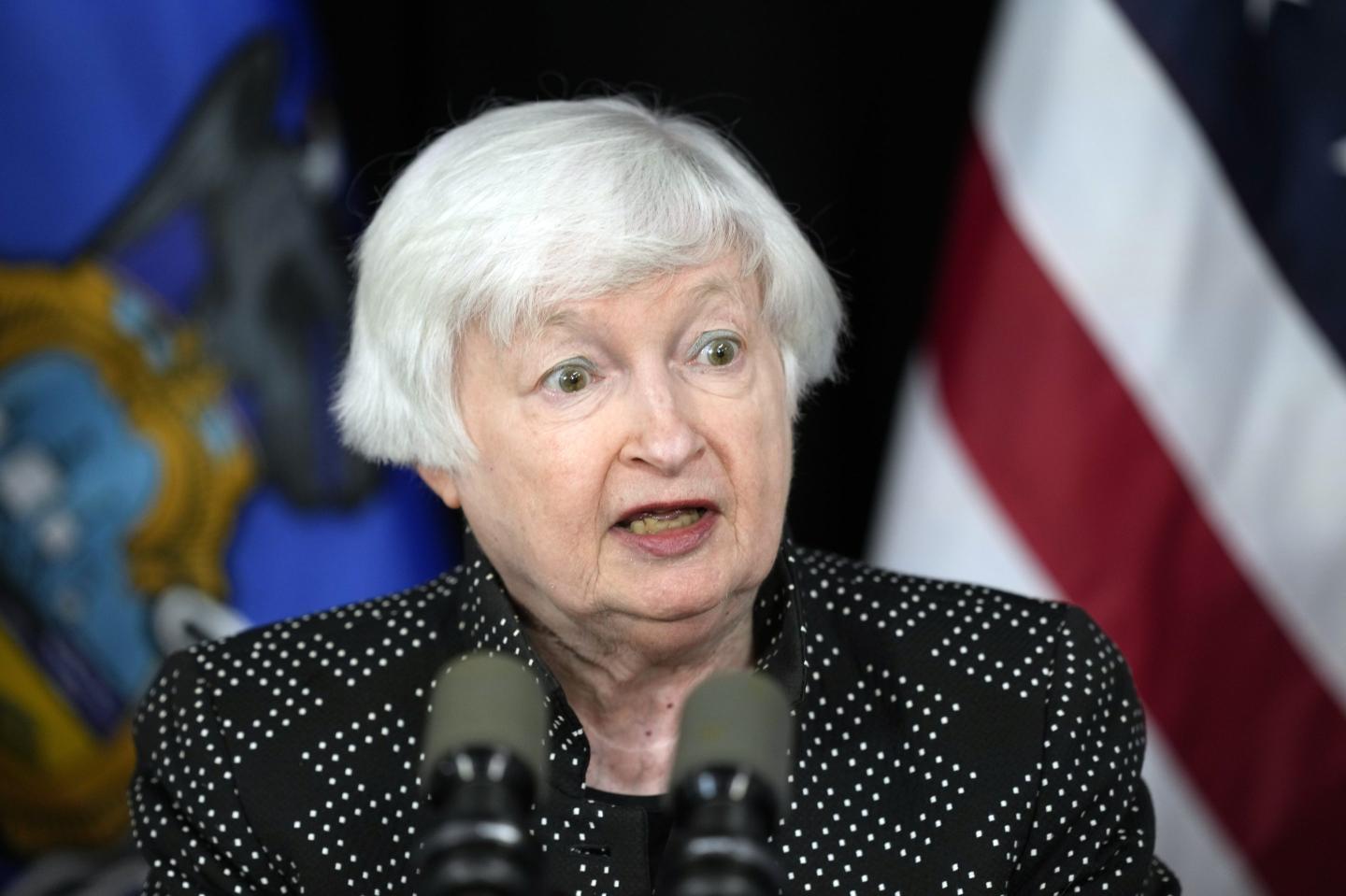 Treasury Secretary Janet Yellen speaks during a news conference.