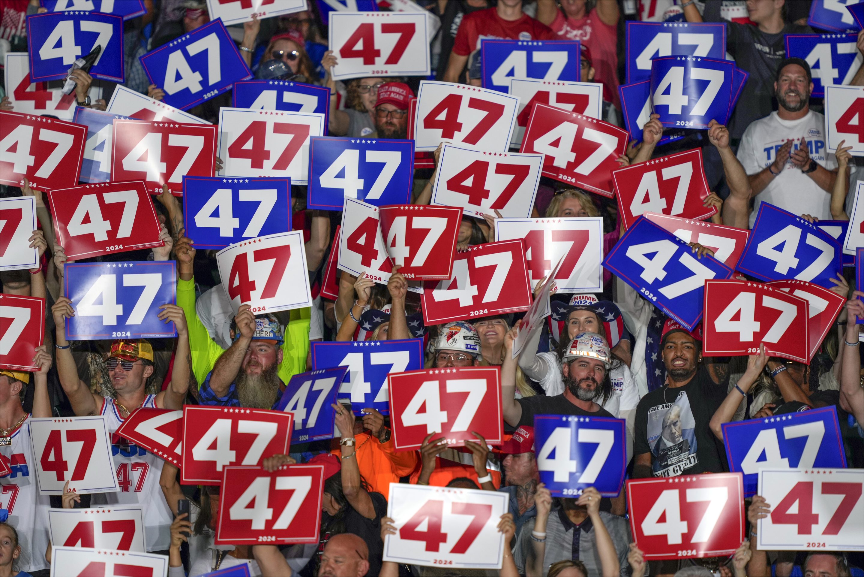 Supporters cheer before Republican presidential nominee former President Donald Trump speaks at a campaign rally at Greensboro Coliseum, on Oct. 22, 2024, in Greensboro, N.C. 