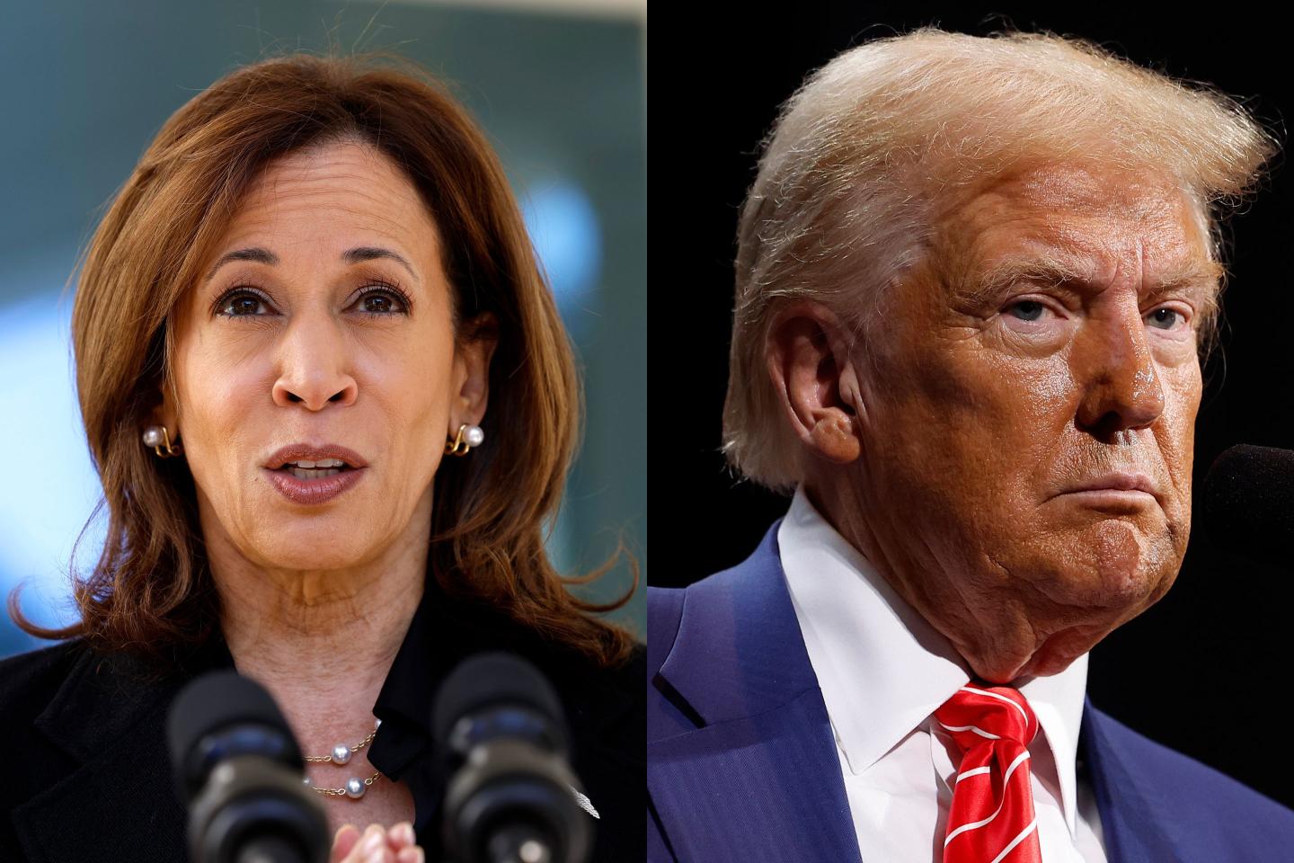 Left: Vice President Kamala Harris. Right: Former president Donald Trump.
