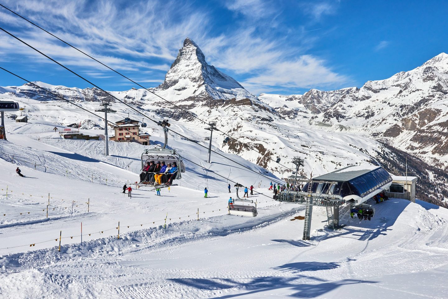 Ski lift station at matterhorn peak, Zermatt, Swiss Alps.