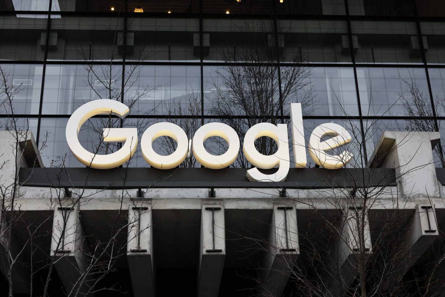 The exterior of the new headquarters of Google is seen at 550 Washington Street in Hudson Square on January 09, 2024.
