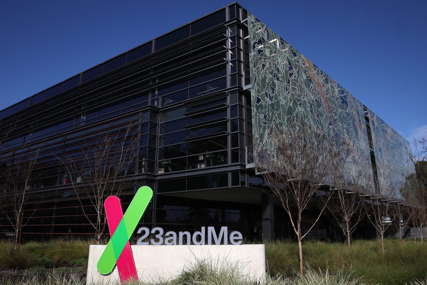 office building with 23andMe sign on the front lawn