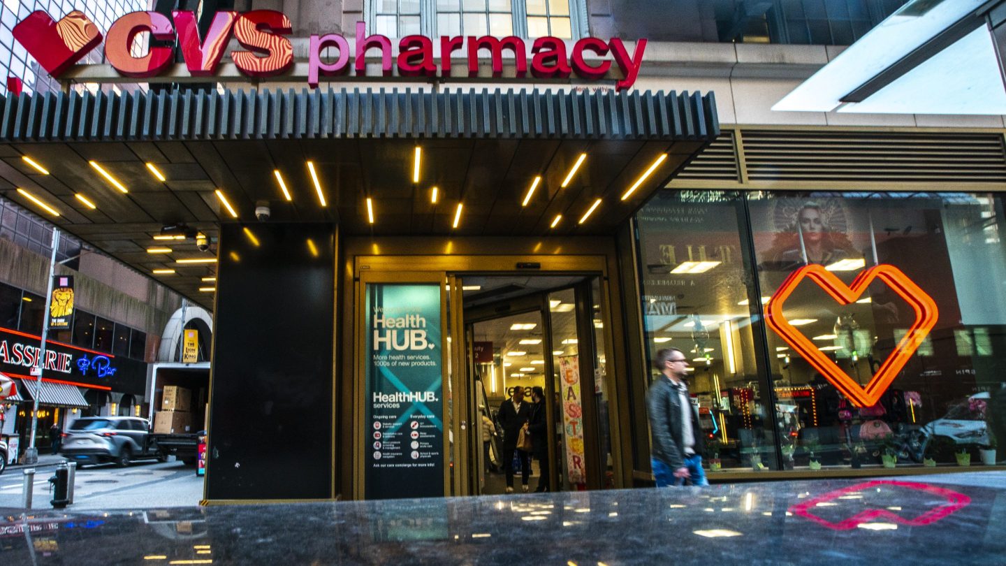 People visit the CVS pharmacy store at Times Square on March 1, 2024 in New York City.