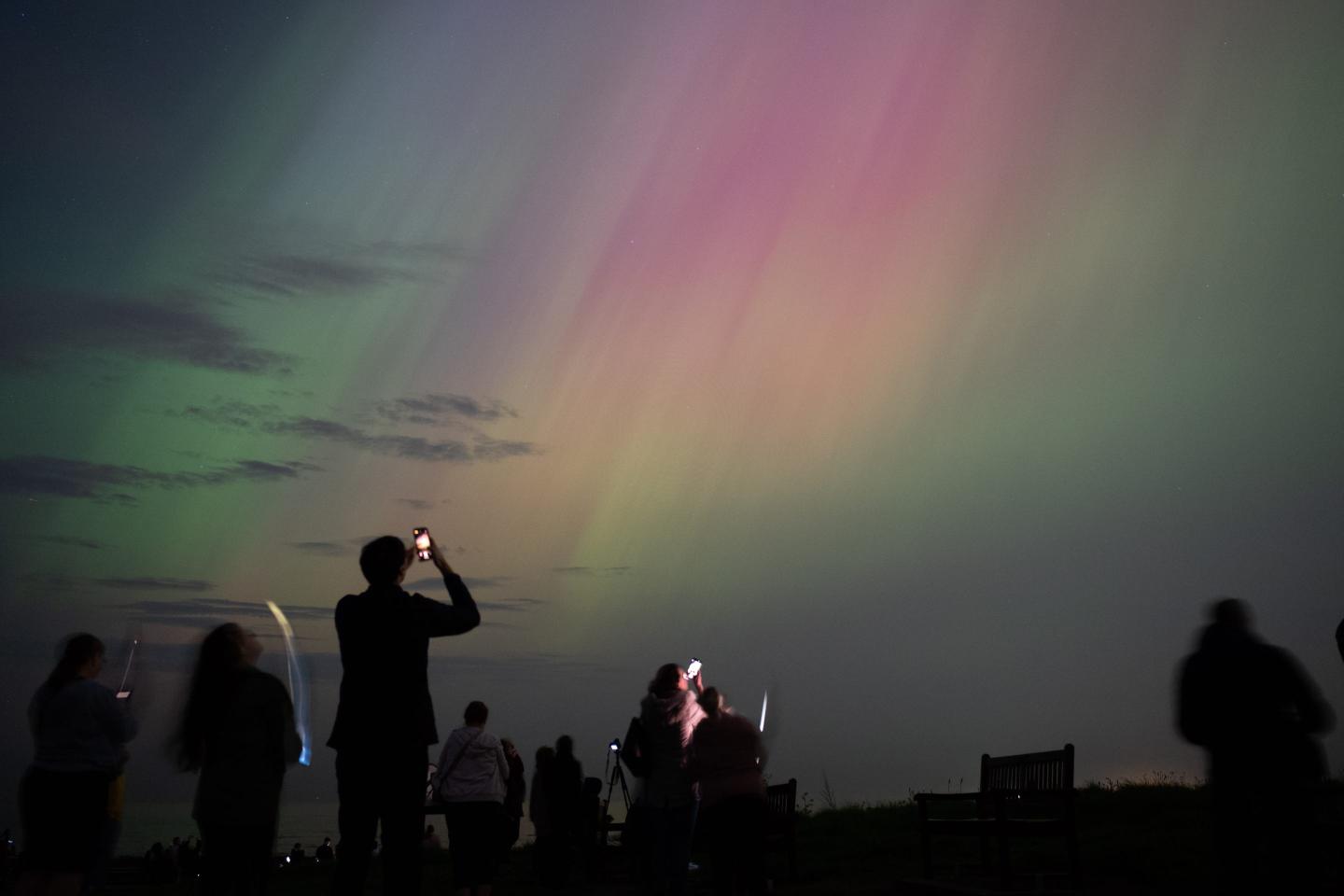 The northern lights visible in England during a solar storm in 2024.