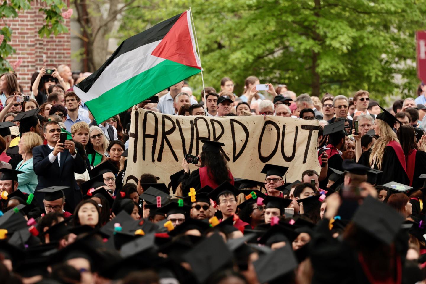Hundreds of graduates walked out of the 2024 Commencement in Harvard Yard to call attention to the plight of Palestinians.
