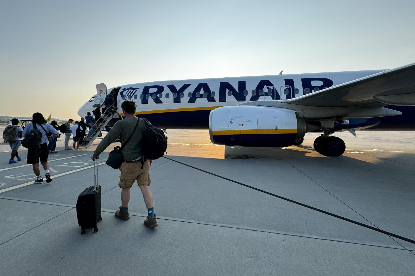 passengers boarding a Ryanair flight