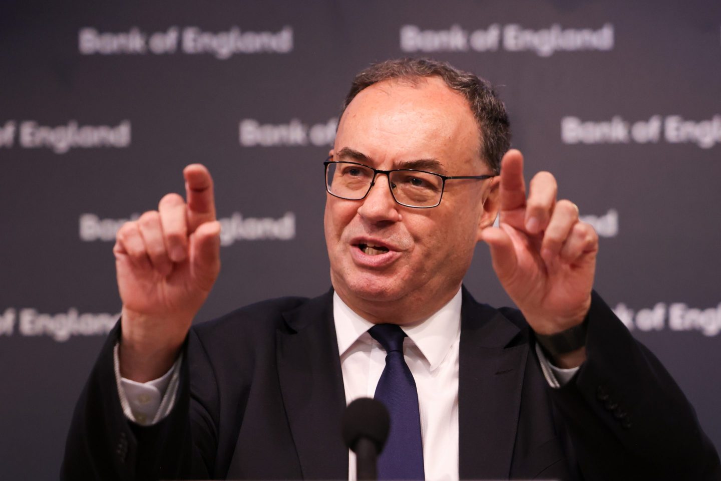 Bank of England Governor Andrew Bailey during a news conference on Aug. 1.