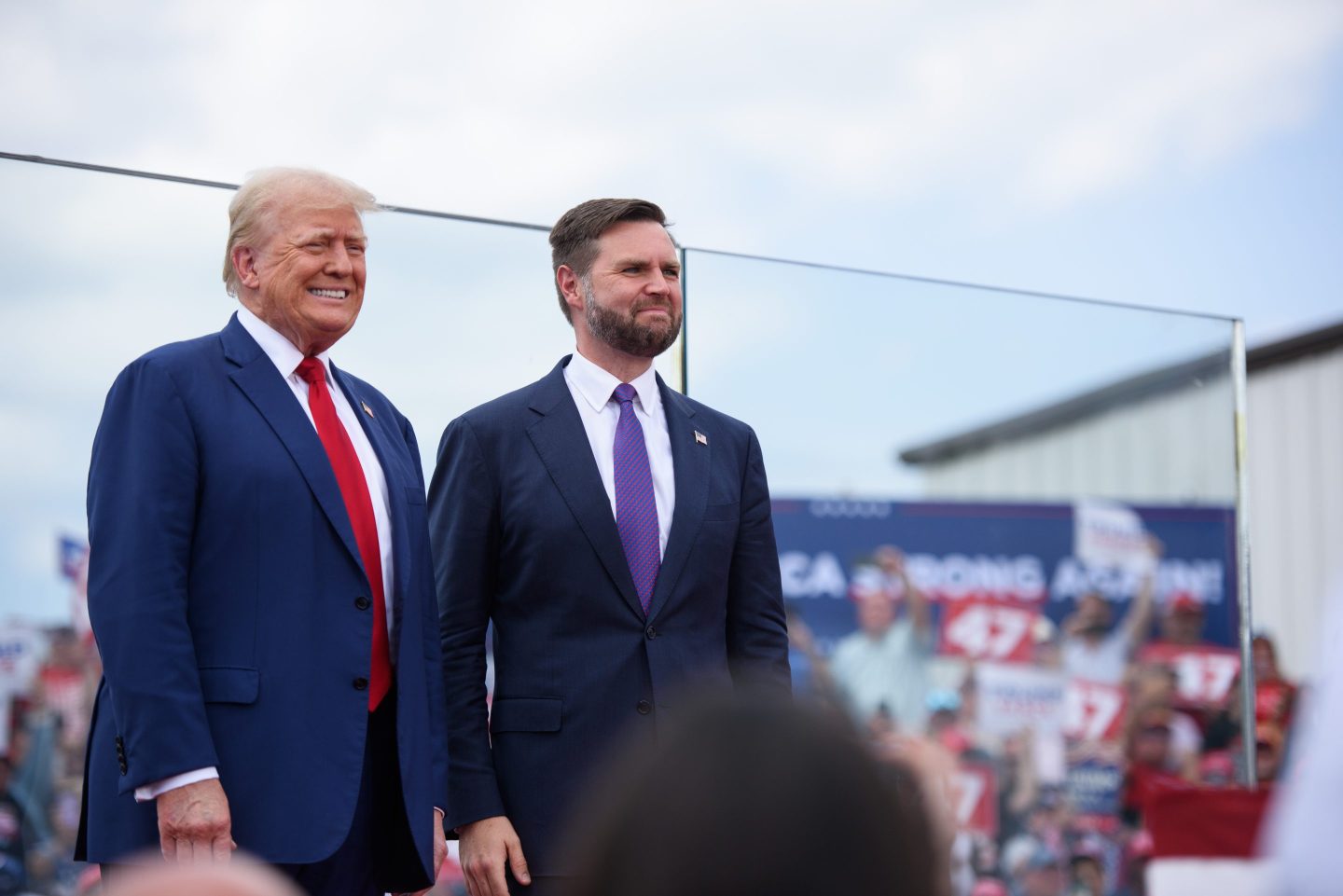 U.S. President Donald Trump with Vice President J.D. Vance at a campaign event in North Carolina on Aug. 21, 2025.