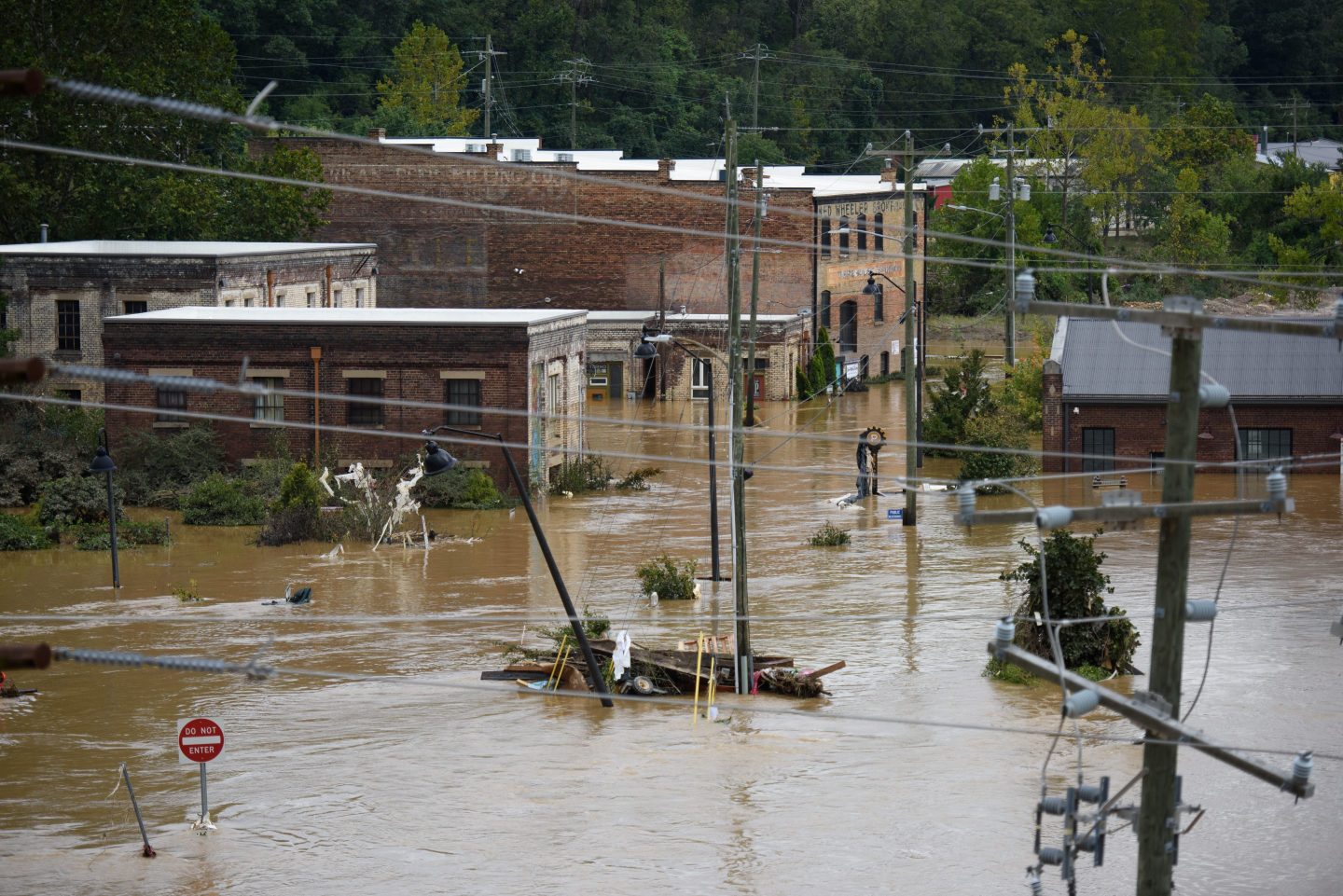Heavy rains from Hurricane Helene caused record flooding and damage on Sept. 28, 2024, in Asheville, N.C.