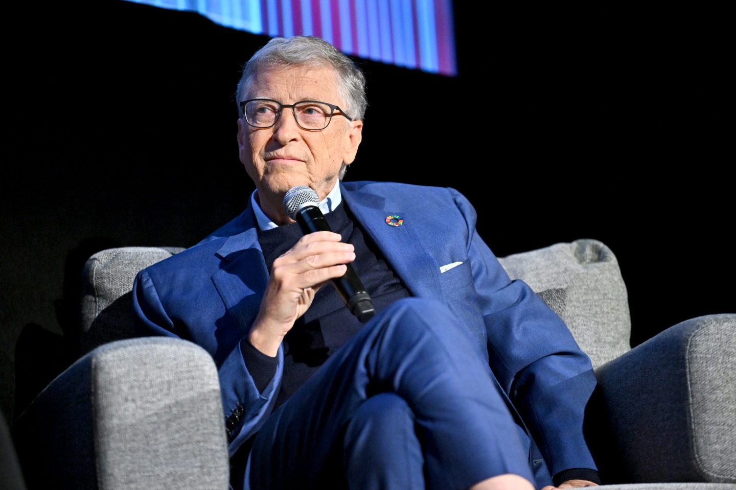 Bill Gates speaks onstage for a special conversation during "What’s Next? The Future With Bill Gates"at The Paris Theater on September 26, 2024 in New York City.