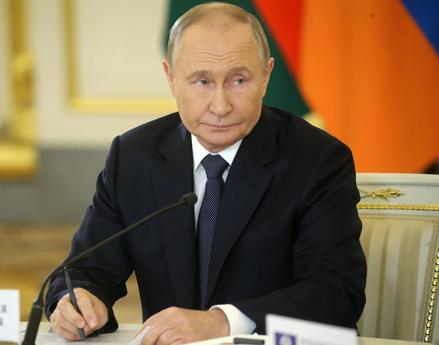 Russian President Vladimir Putin grimaces during a bilateral meeting at the Grand Kremlin Palace while the Summit of the Commonwealth of Independent States (CIS), October 8, 2024, in Moscow, Russia.