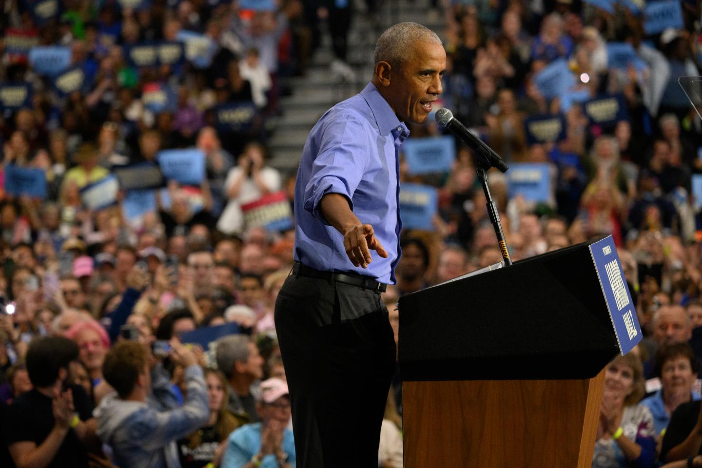 Obama slams ‘crazy’ Trump in his first campaign rally for Harris