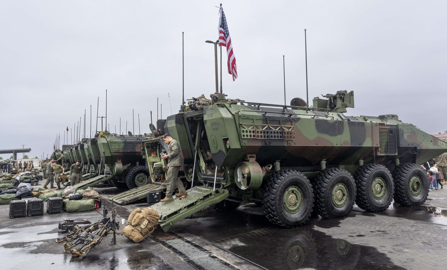 Marines unload Amphibious Combat Vehicles at Camp Pendleton, CA on Wednesday, October 16, 2024 following a 6-month deployment. The vehicles are part of the first ACV platoon to be used by the Marines in a deployment and to train with military partners in the Indo-Pacific.