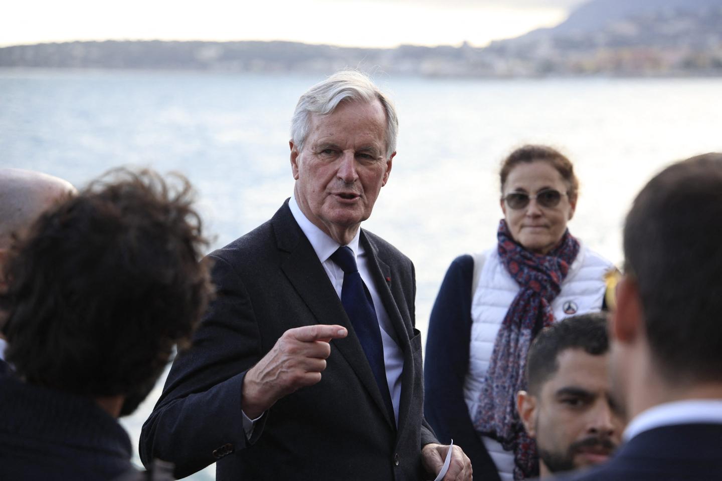 France's Prime Minister Michel Barnier speaking to reporters.