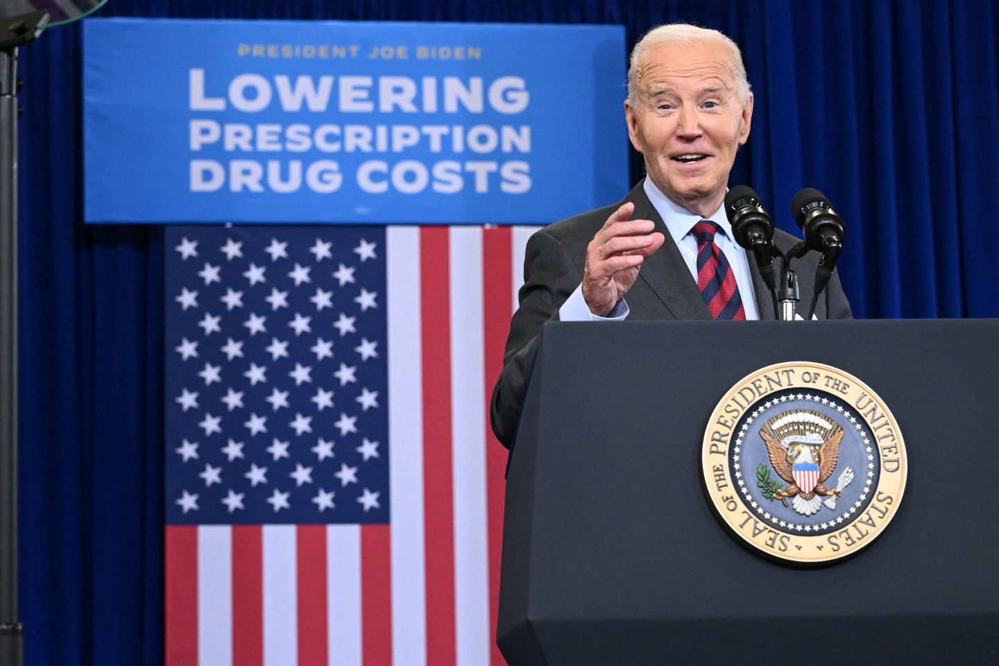 President Joe Biden speaks about prescription drug costs in Concord, New Hampshire, on Oct. 22.