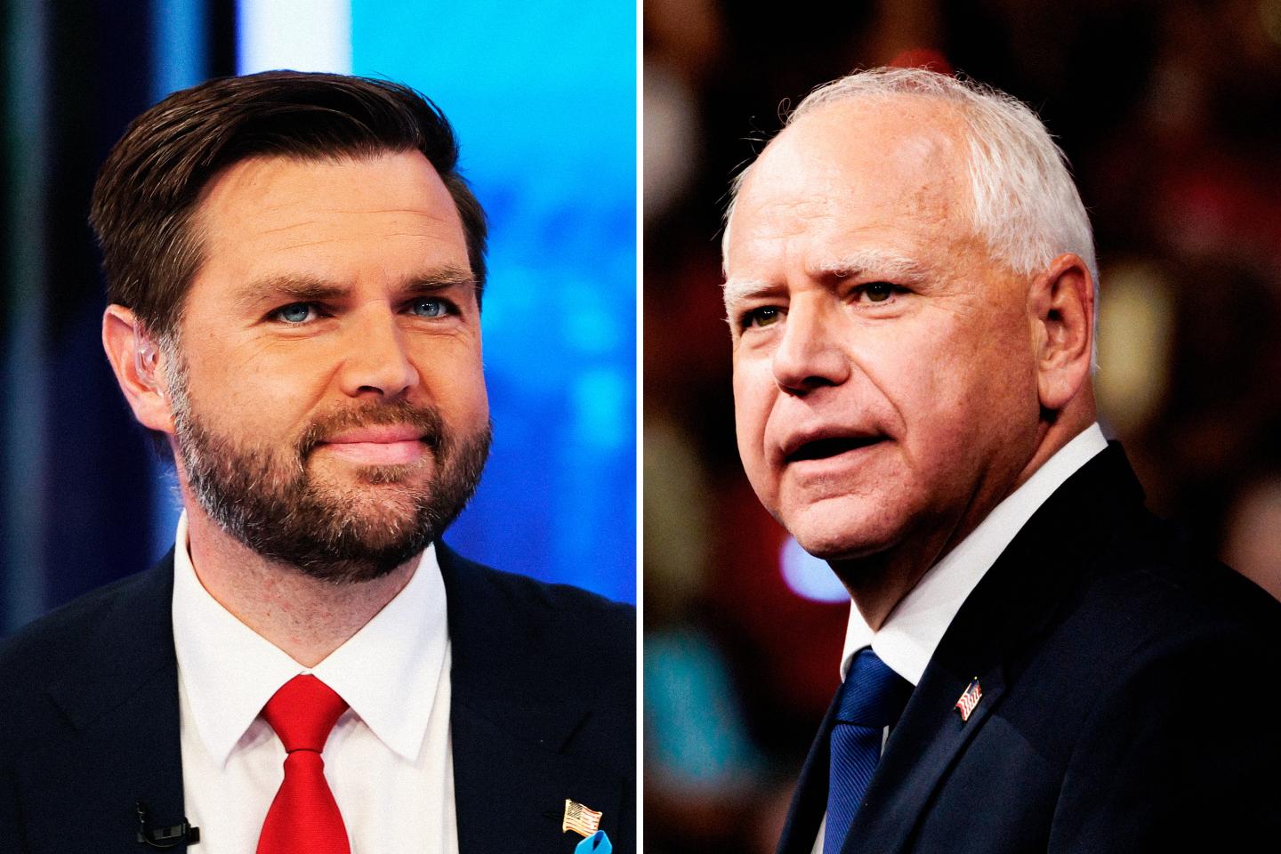 JD Vance (left) and Tim Walz (right).