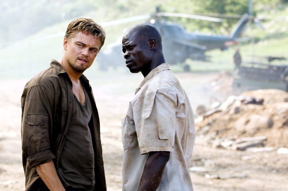 Actos Leonardo DiCaprio and Djimon Hounsou during a scene for the Blood Diamond movie.