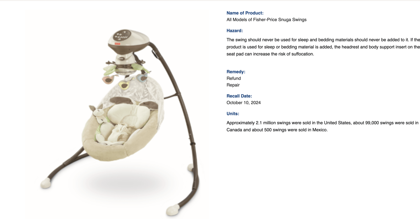 Recalled My Little Snugabunny Cradle ‘n Swing (V0099)
