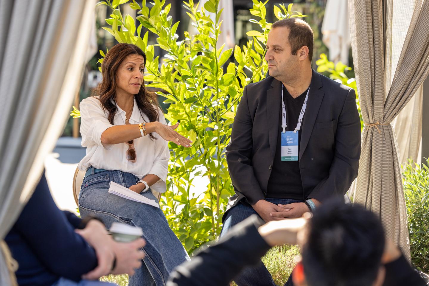 Goldman Sachs’ global head of private banking, Nishi Somaiya, talks with ColdTrack CEO Guy Ironi at Personal Liquidity Unplugged, a part of Goldman Sachs' annual Builders & Innovators Summit, on October 17, 2024.