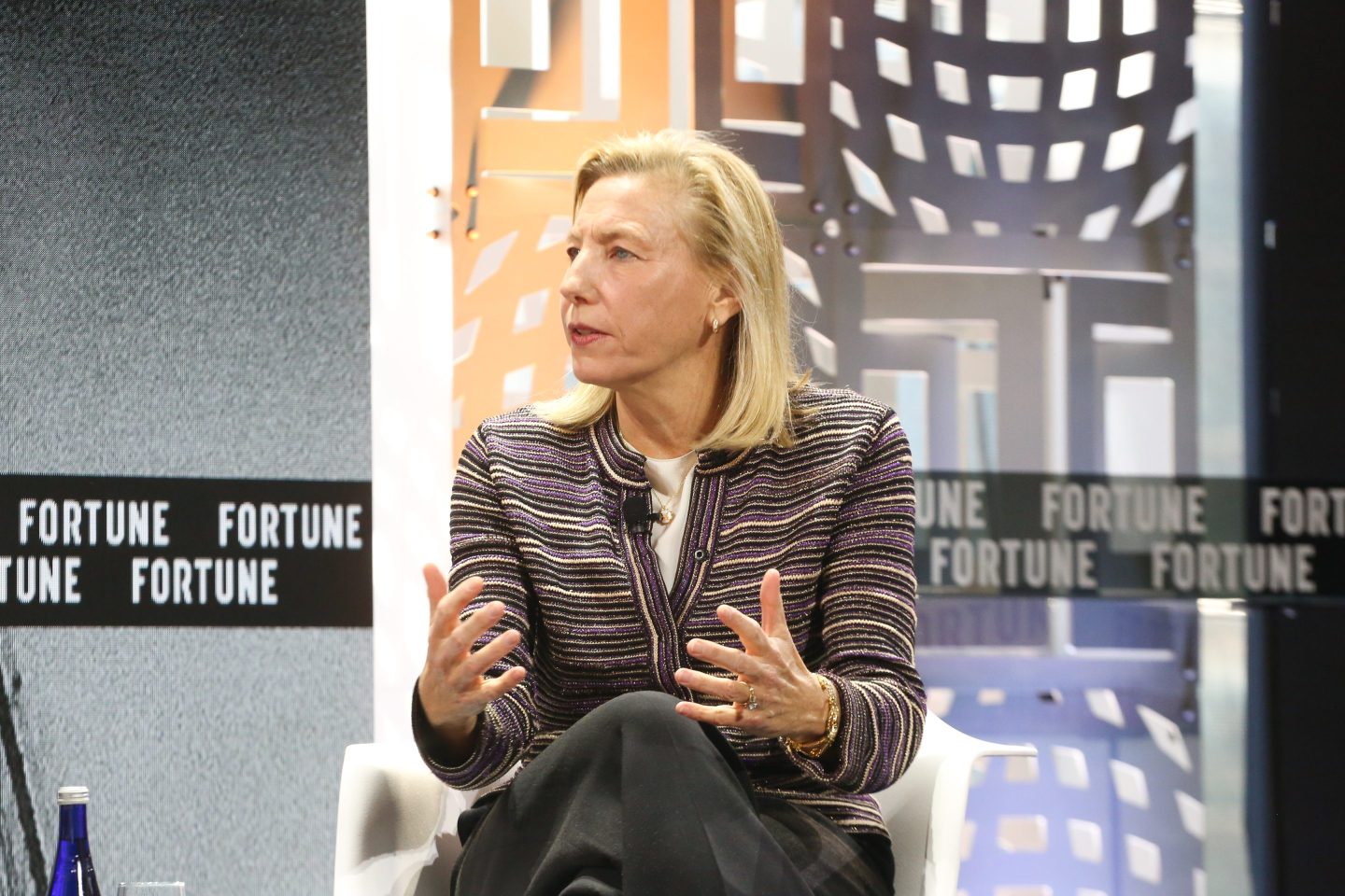 Joanne Crevoiserat, CEO of Tapestry, speaks at the Fortune Global Forum on Nov. 12.