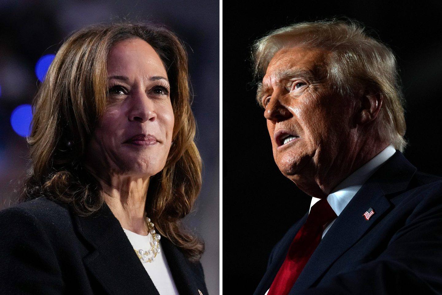 Donald Trump and Kamala Harris in a presidential race that is too close to call