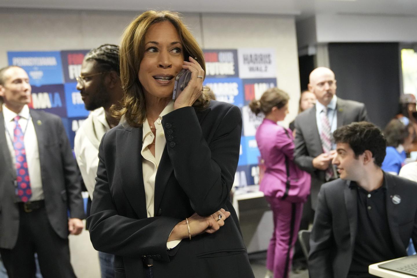 Kamala Harris on the phone