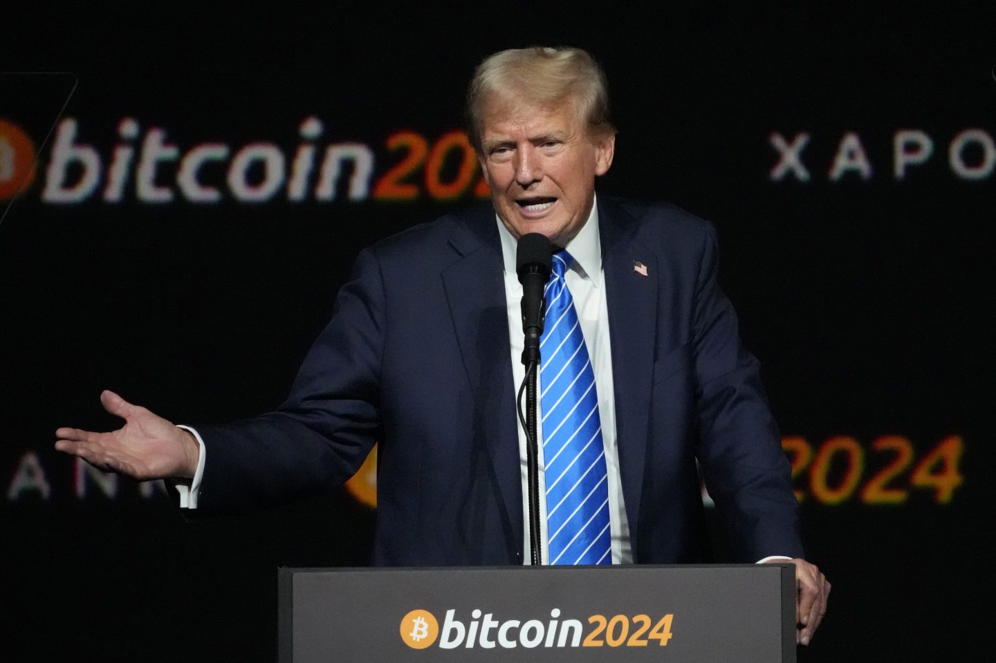 Then-Republican presidential candidate former President Donald Trump speaks at the Bitcoin 2024 Conference on July 27, 2024, in Nashville.