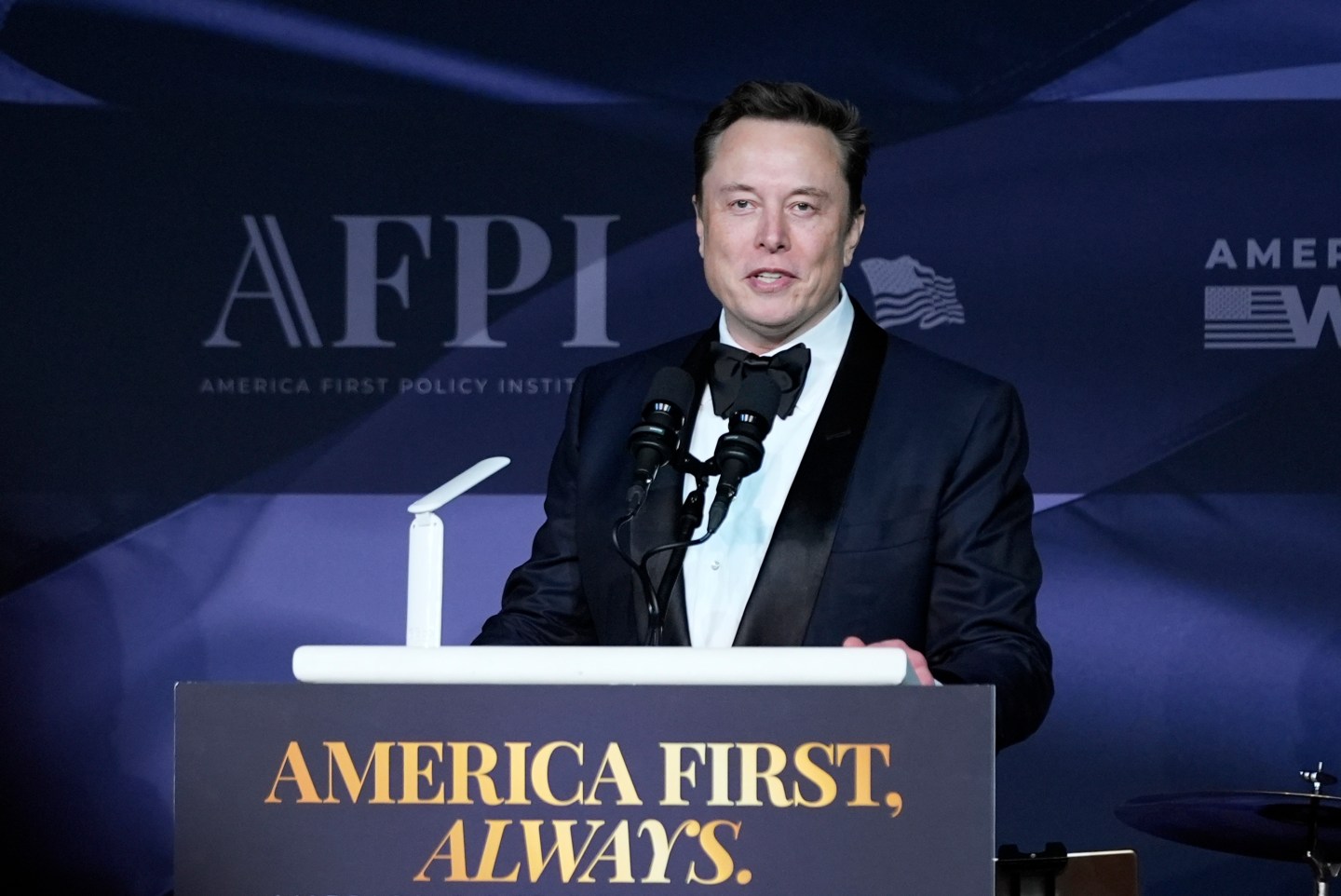 Elon Musk speaks after President-elect Donald Trump spoke during an America First Policy Institute gala at his Mar-a-Lago estate, on Nov. 14, 2024, in Palm Beach, Fla.