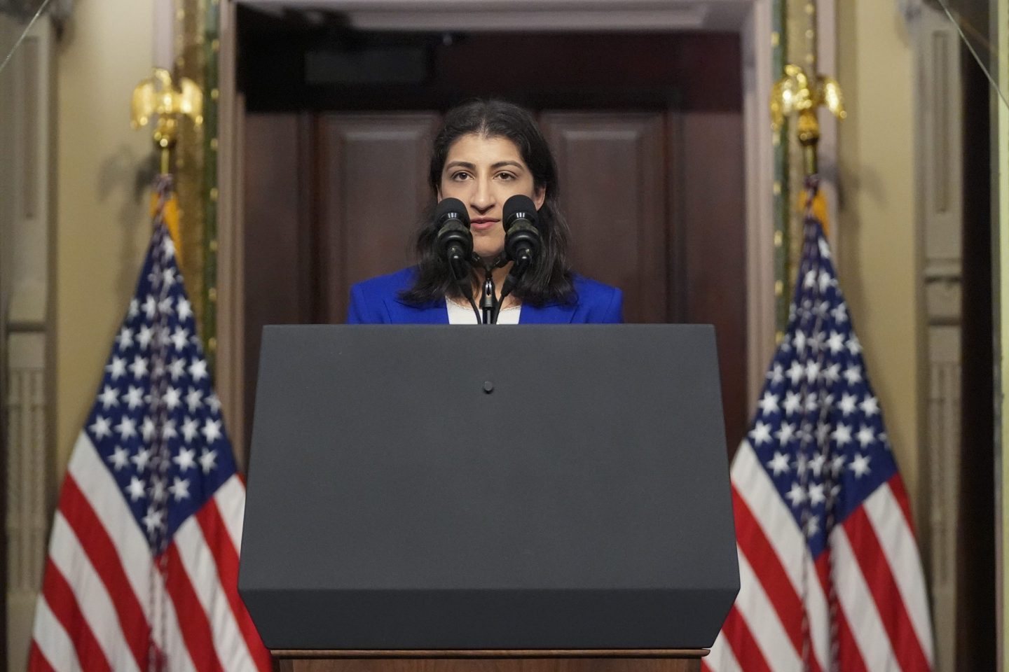 FTC Chair Lina Khan in April.