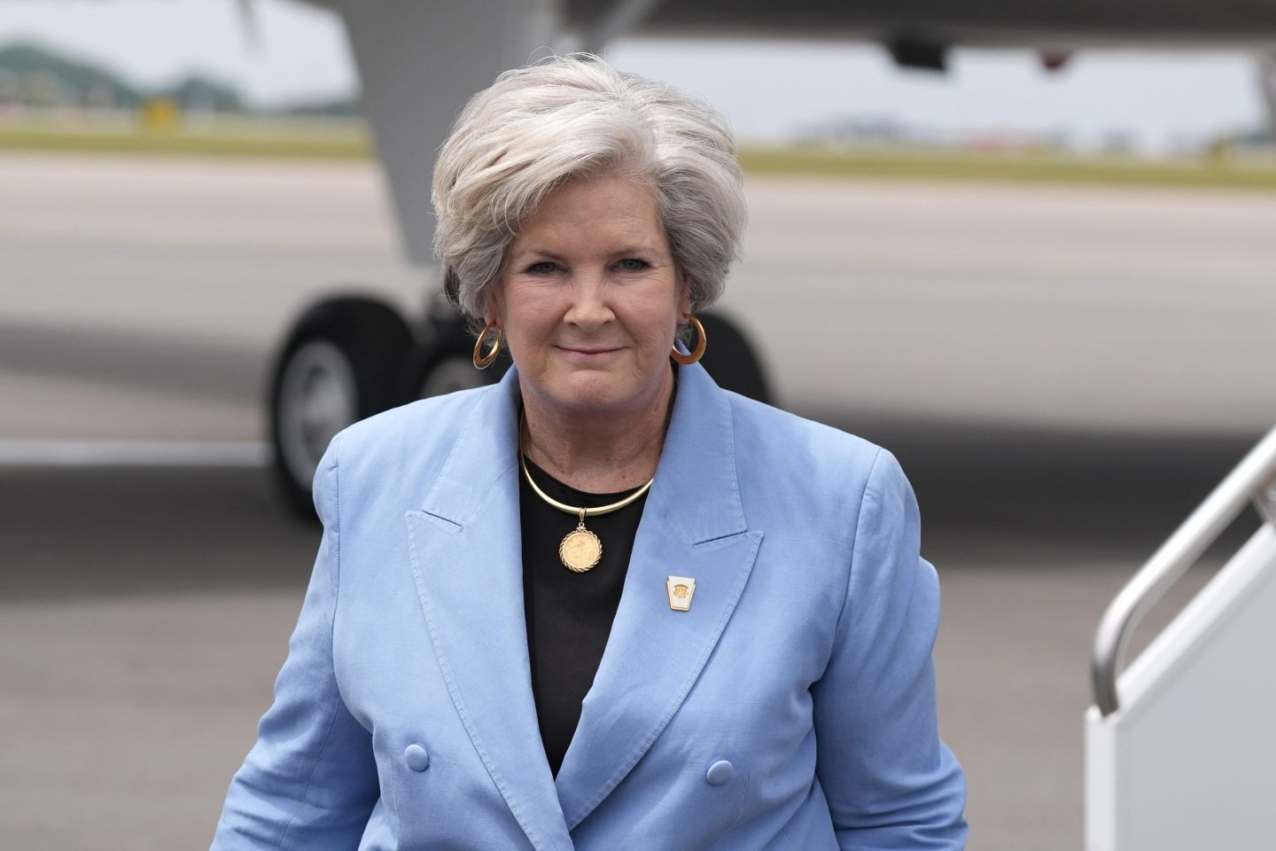 Susie Wiles is seen at Nashville International Airport as then-Republican presidential candidate former President Donald Trump arrives, July 27, 2024, in Nashville.