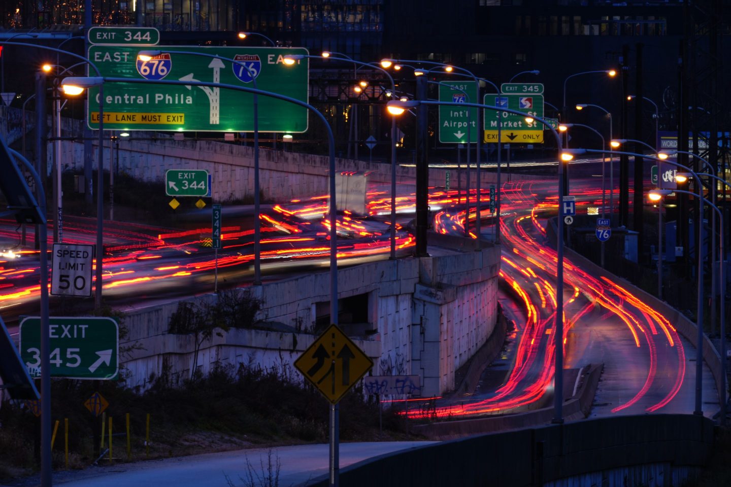 Vehicles move along Interstate 76 ahead of the Thanksgiving Day holiday in Philadelphia, Nov. 22, 2023.