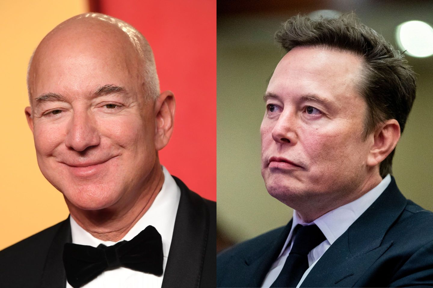 Left: Amazon founder Jeff Bezos. Right: Tesla CEO Elon Musk.