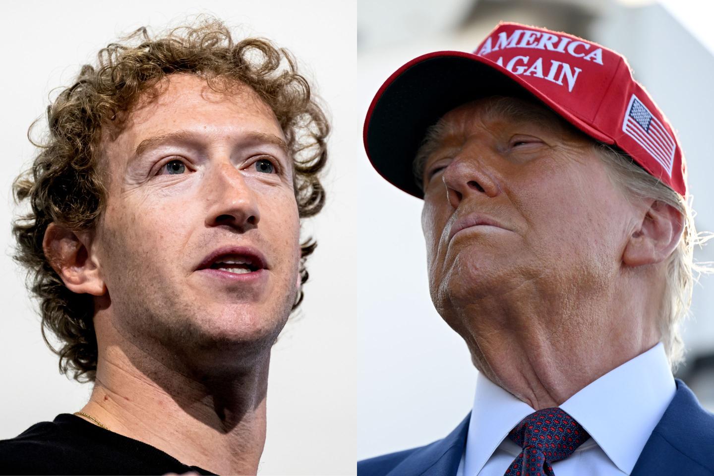 Left: Meta CEO Mark Zuckerberg. Right: President-elect Donald Trump.