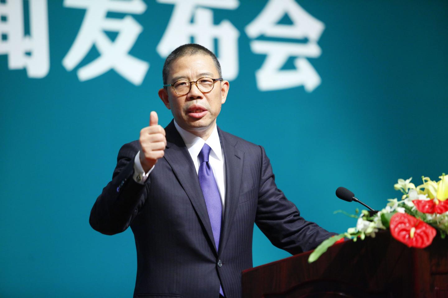 Zhong Shanshan, founder and chairman of Nongfu Spring, speaking at a press conference in Beijing in May 2013.