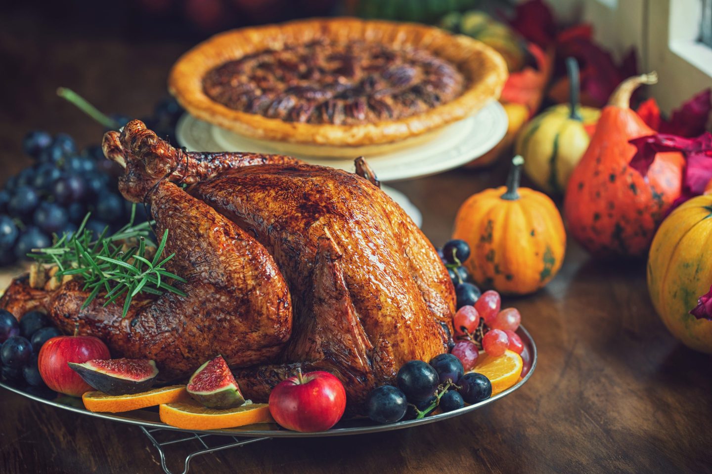Traditional stuffed turkey with side dishes for Thanksgiving celebration