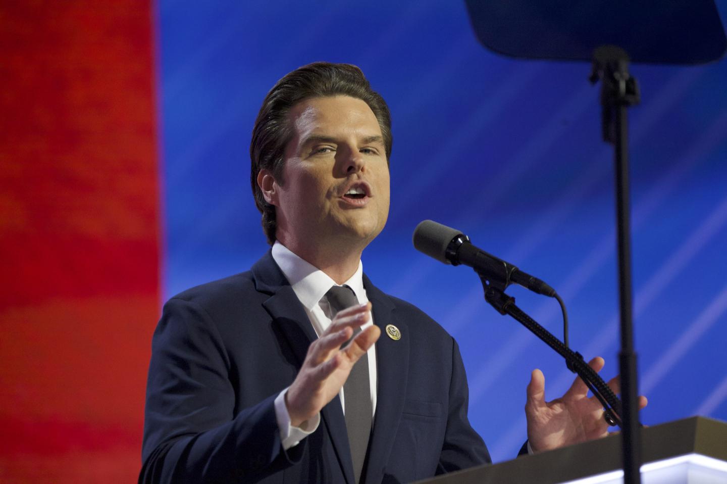 Rep. Matt Gaetz, R-Fla., speaks on the third day of Republican National Convention at the Fiserv Forum in Milwaukee, Wisconsin, United States, on July 17, 2024.