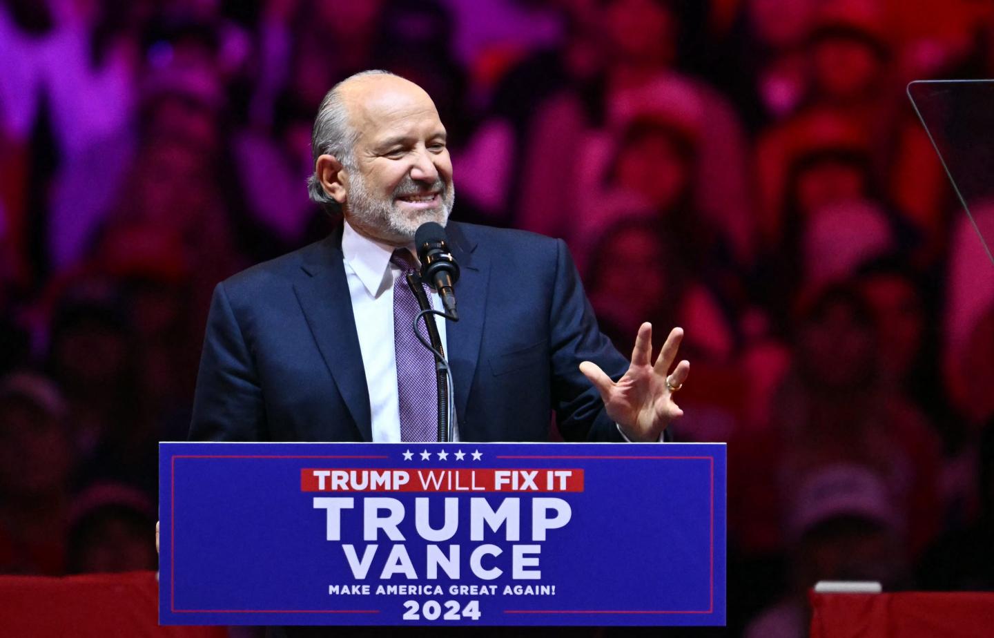 Howard Lutnick, Chairman and CEO of Cantor Fitzgerald and Co-Chair of the Trump 2024 Transition Team speaks at a rally for former US President and Republican presidential candidate Donald Trump at Madison Square Garden in New York, October 27, 2024. (Photo by ANGELA WEISS / AFP) (Photo by ANGELA WEISS/AFP via Getty Images)