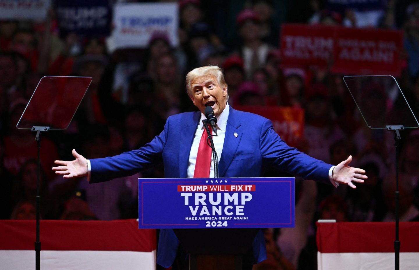 Donald Trump speaks during a campaign rally at Madison Square Garden in New York on Oct. 27.