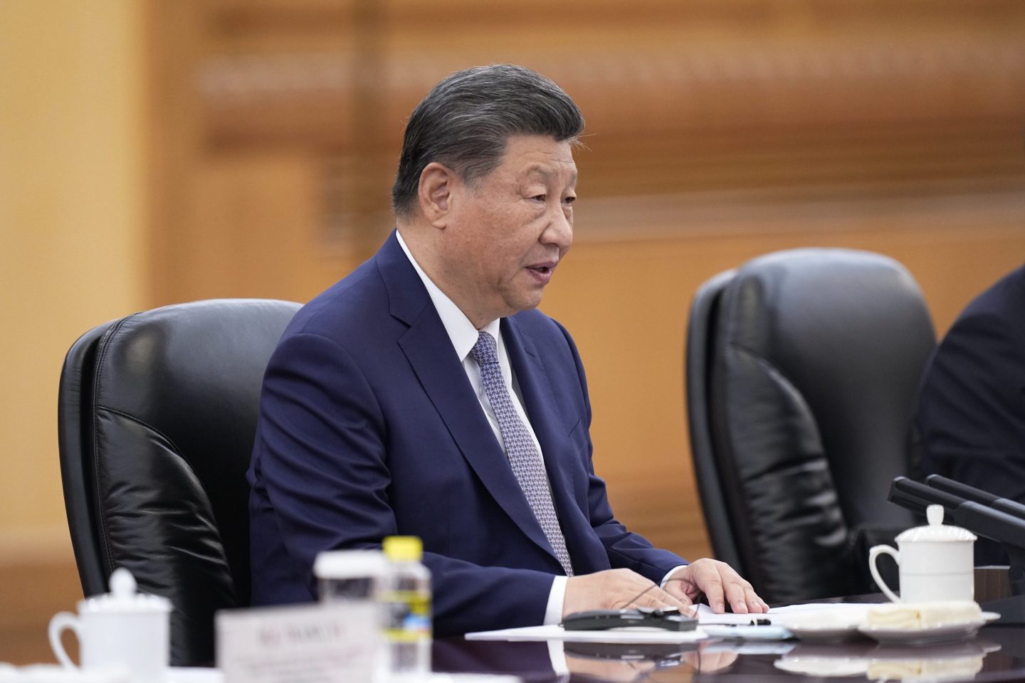 China's President Xi Jinping speaks during a meeting with Finnish President Alexander Stubb (not pictured) at the Great Hall of the People on Oct. 29, 2024 in Beijing.