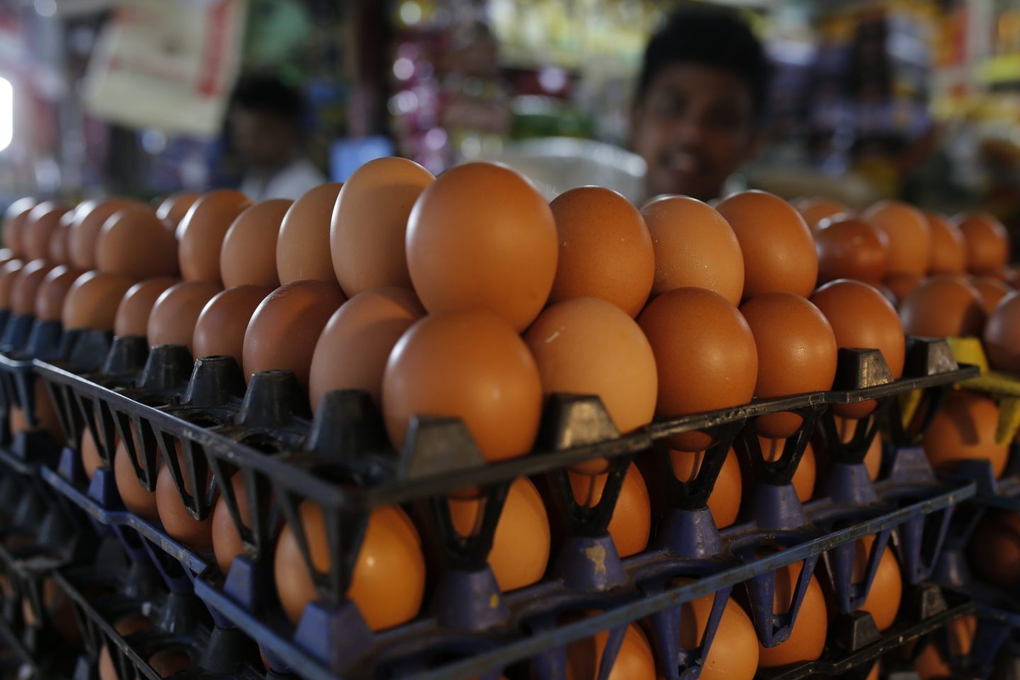 Eggs are on sale at a market