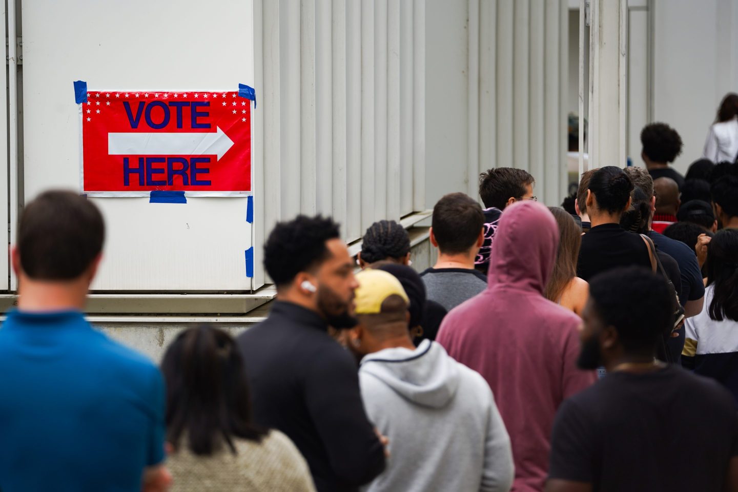 oters head into a polling location to cast their ballots on the last day of early voting for the 2024 election on November 1,