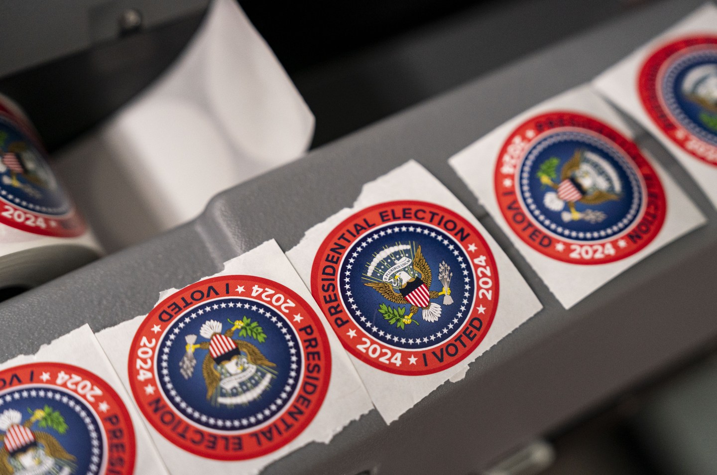 "I Voted" stickers from North Carolina, photographed on Nov. 2, 2024. (Photo: Al Drago/Bloomberg/Getty Images)