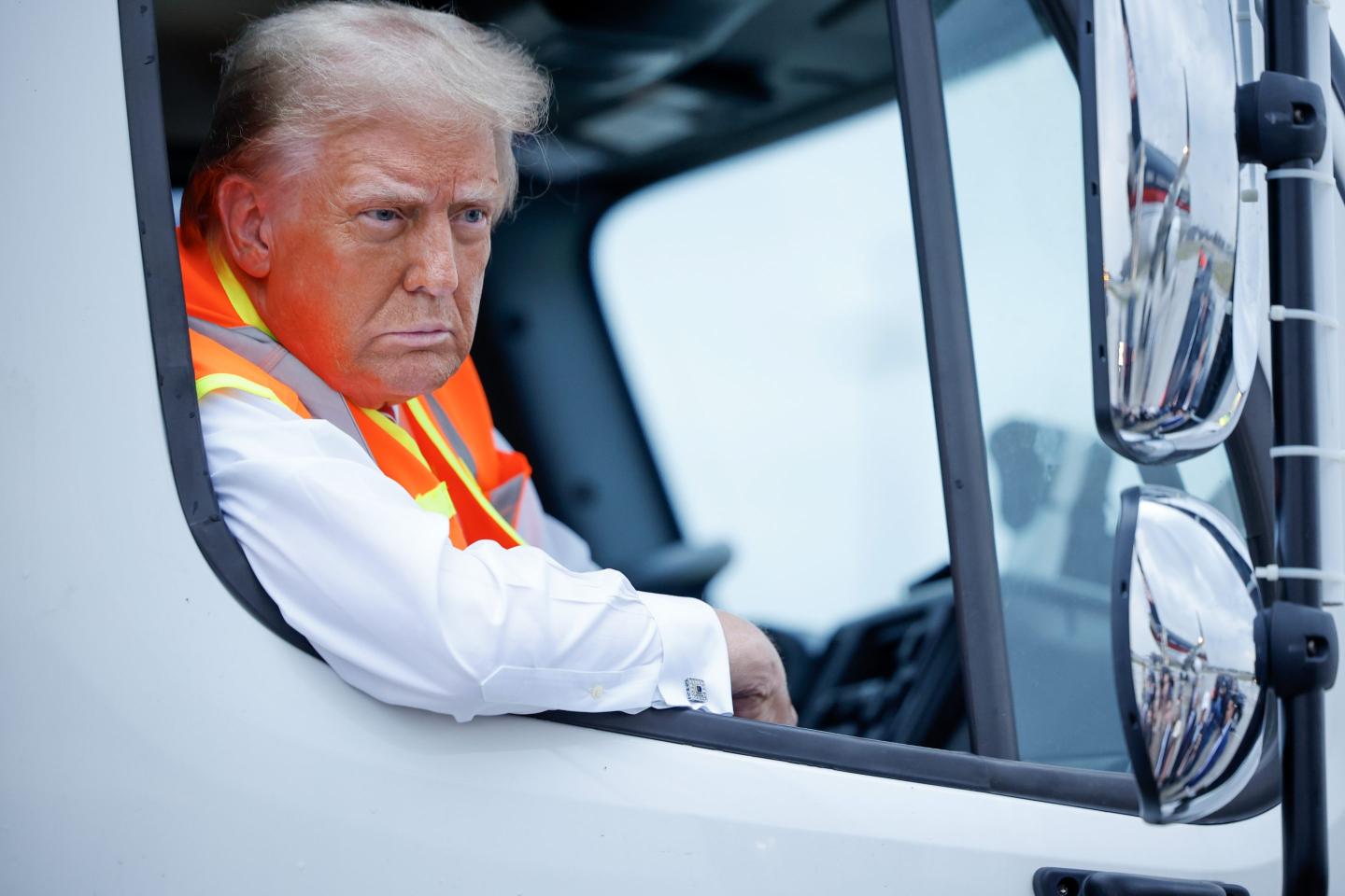 GOP nominee Donald Trump holds a press conference from inside a garbage truck.