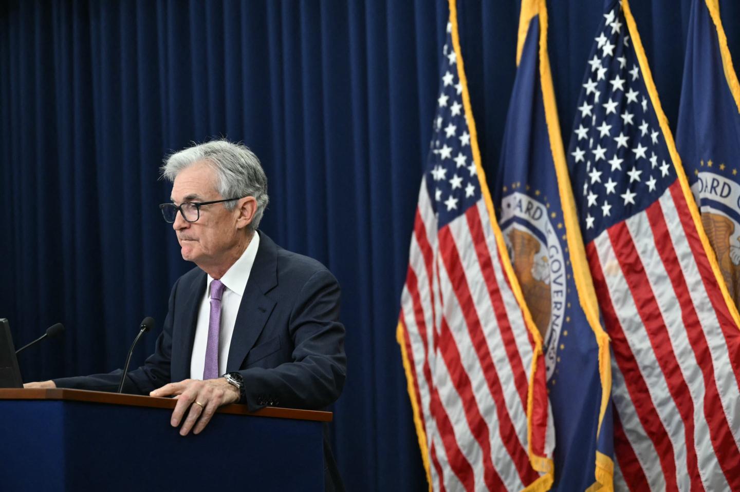 Federal Reserve Chair Jerome Powell speaks during a press conference.